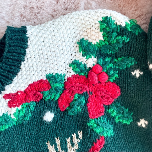 Knit Pull Over Ugly Christmas sweater Holiday Party, Reindeer Red, Green, White - Picture 8 of 13